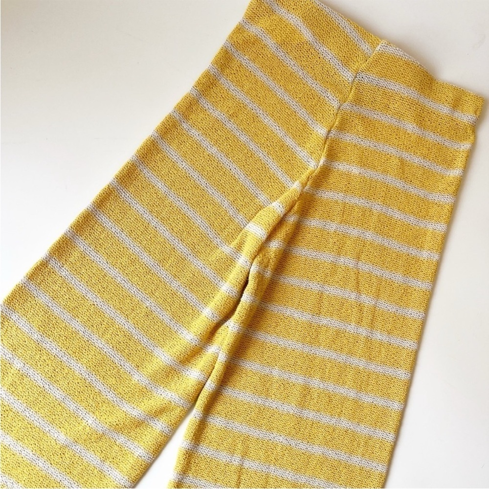 Zara Open Knit Striped Pants Yellow White Straight Leg Size Small - Picture 10 of 13